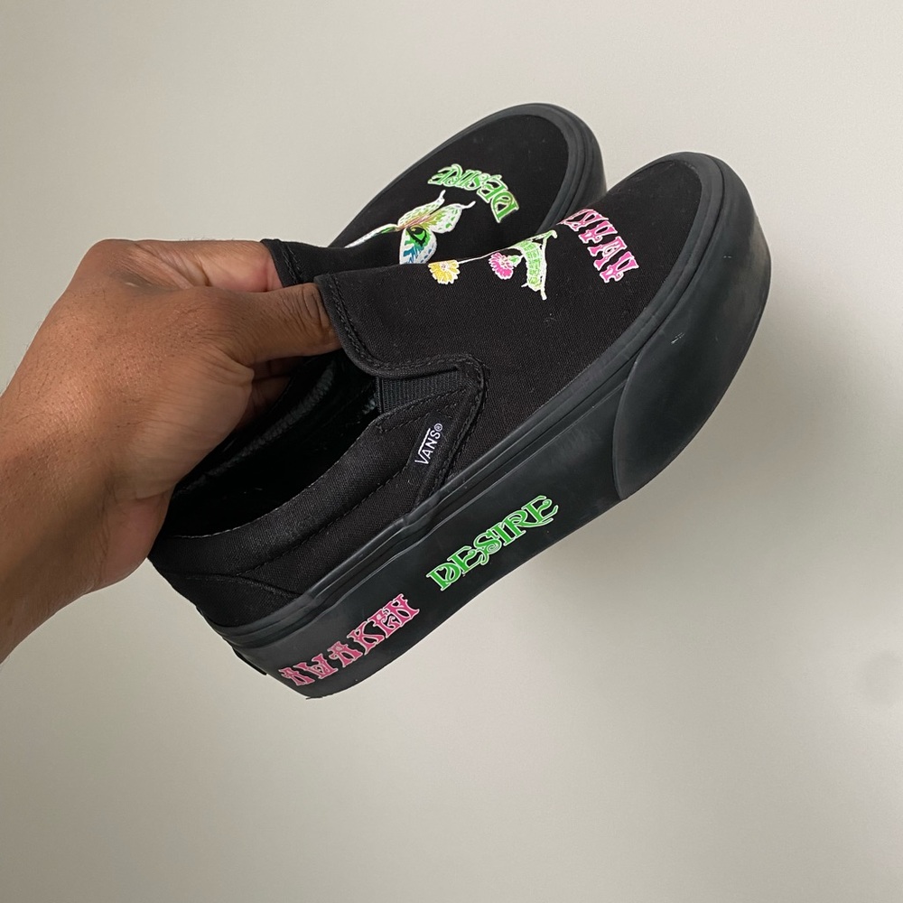 Vans Platform Sneakers Womens 5.5 Black Classic Slip On Morph Blackout Shoes